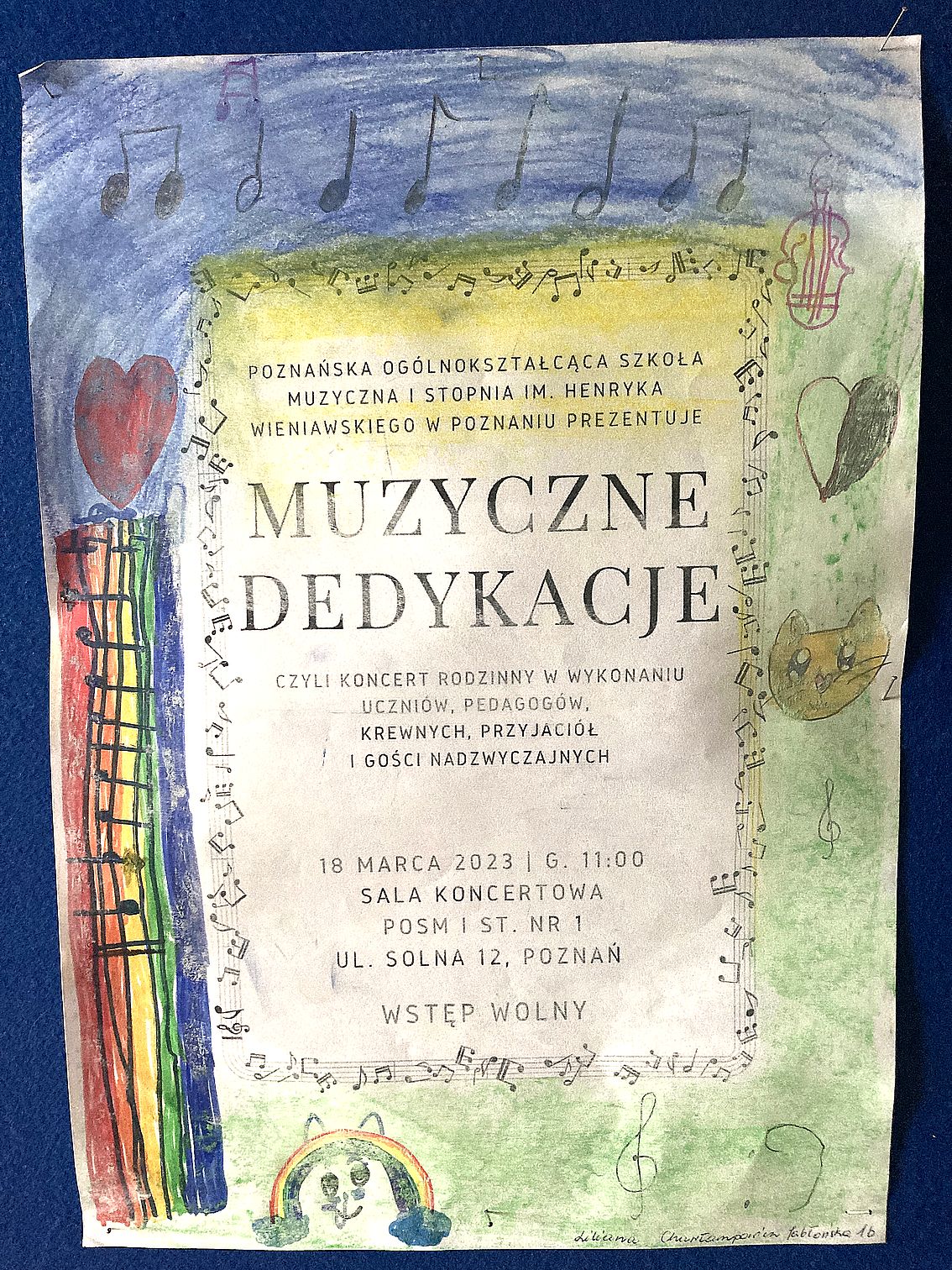 Plakat rysunkowy koncertu "Muzyczne dedykacje".